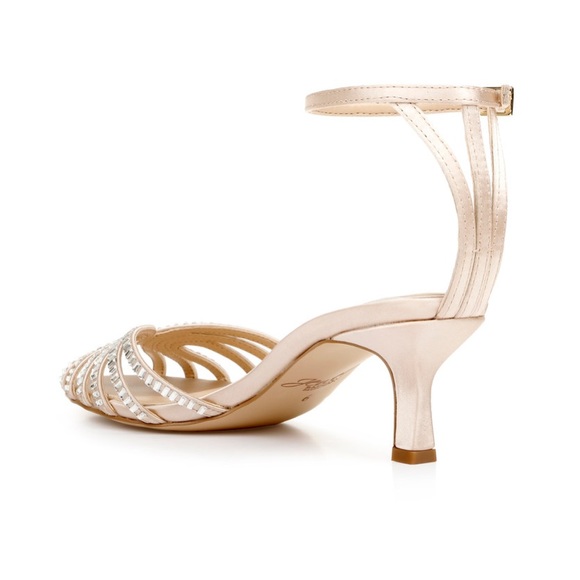 BADGLEY MISCHKA JEWEL OCEAN ANKLE STRAP KITTEN HEEL SANDALS CHAMPAGNE SZ 11 - Picture 6 of 12